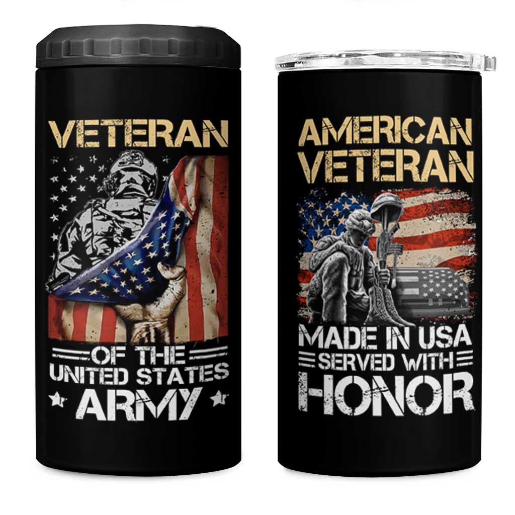 Veteran Of The United States Army 4 in 1 Can Cooler Tumbler Vintage American Flag