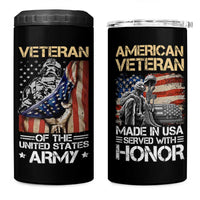 Veteran Of The United States Army 4 in 1 Can Cooler Tumbler Vintage American Flag