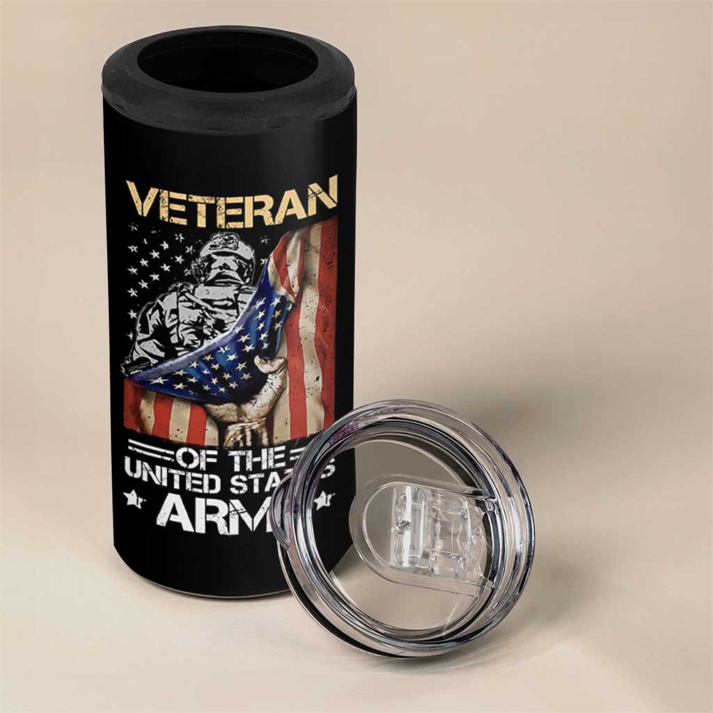Veteran Of The United States Army 4 in 1 Can Cooler Tumbler Vintage American Flag