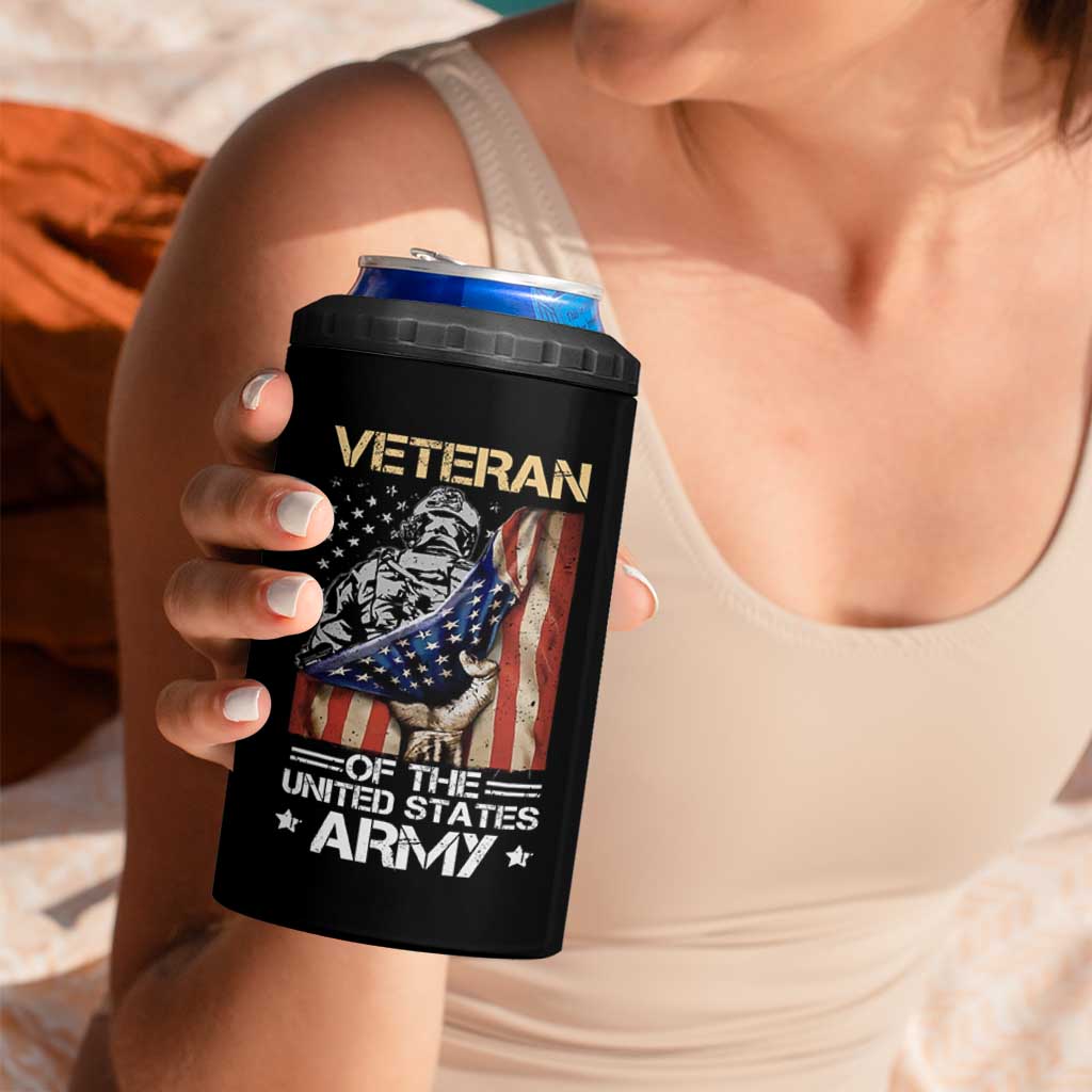Veteran Of The United States Army 4 in 1 Can Cooler Tumbler Vintage American Flag