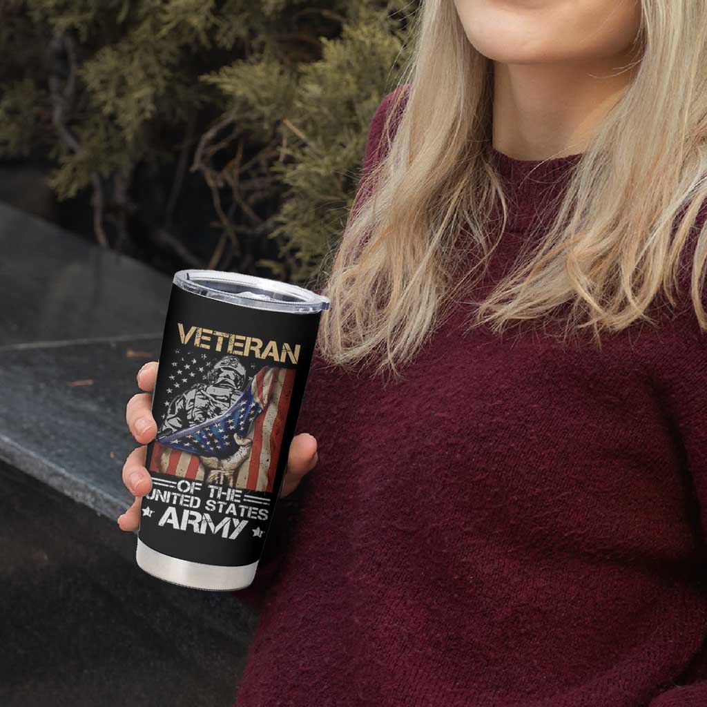 Veteran Of The United States Army Tumbler Cup Vintage American Flag