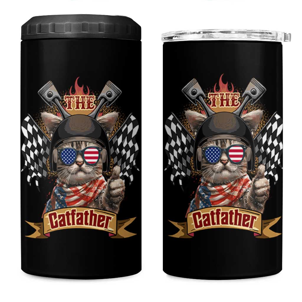 The Catfather 4 in 1 Can Cooler Tumbler Best Cat Dad Ever Funny Father's Day Cat Lover Gift