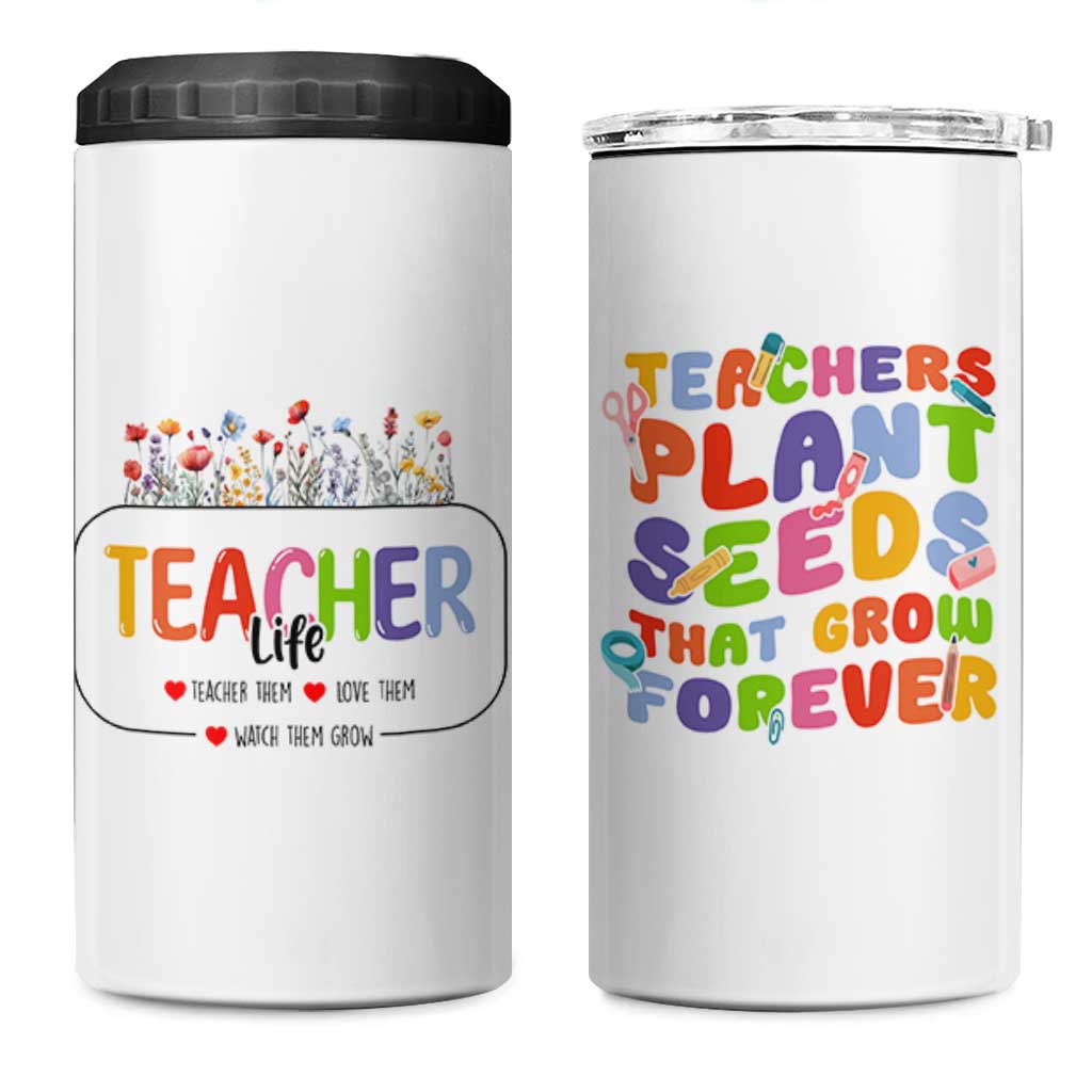 Teacher Life 4 in 1 Can Cooler Tumbler Thank You For Helping Me Grow Best Teacher Appreciation Gifts