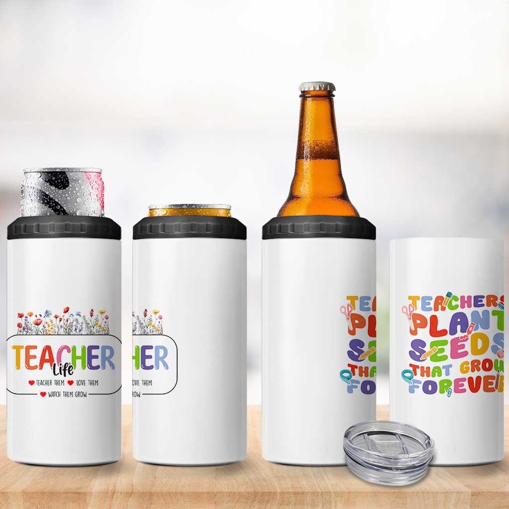 Teacher Life 4 in 1 Can Cooler Tumbler Thank You For Helping Me Grow Best Teacher Appreciation Gifts