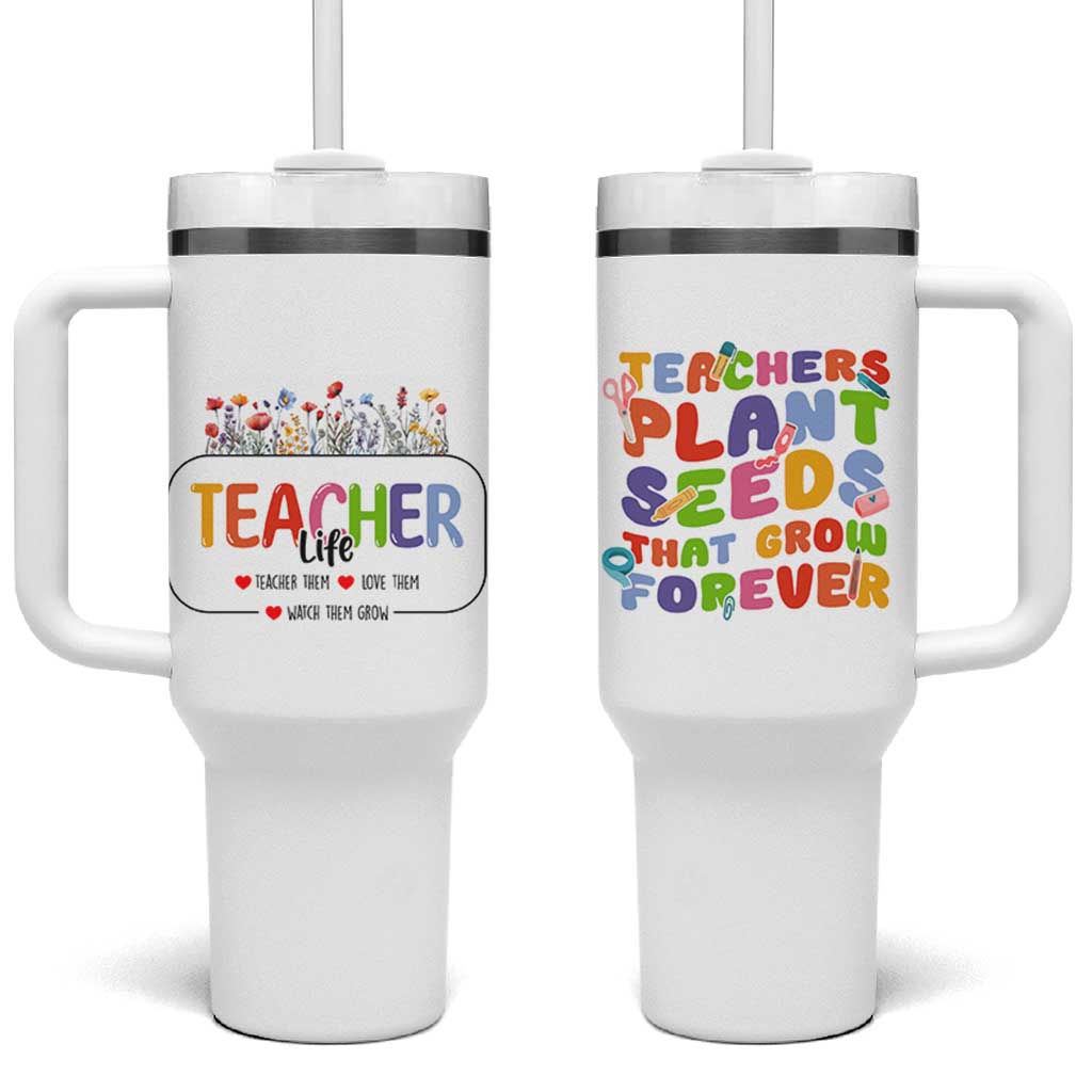 Teacher Life Tumbler With Handle Thank You For Helping Me Grow Best Teacher Appreciation Gifts