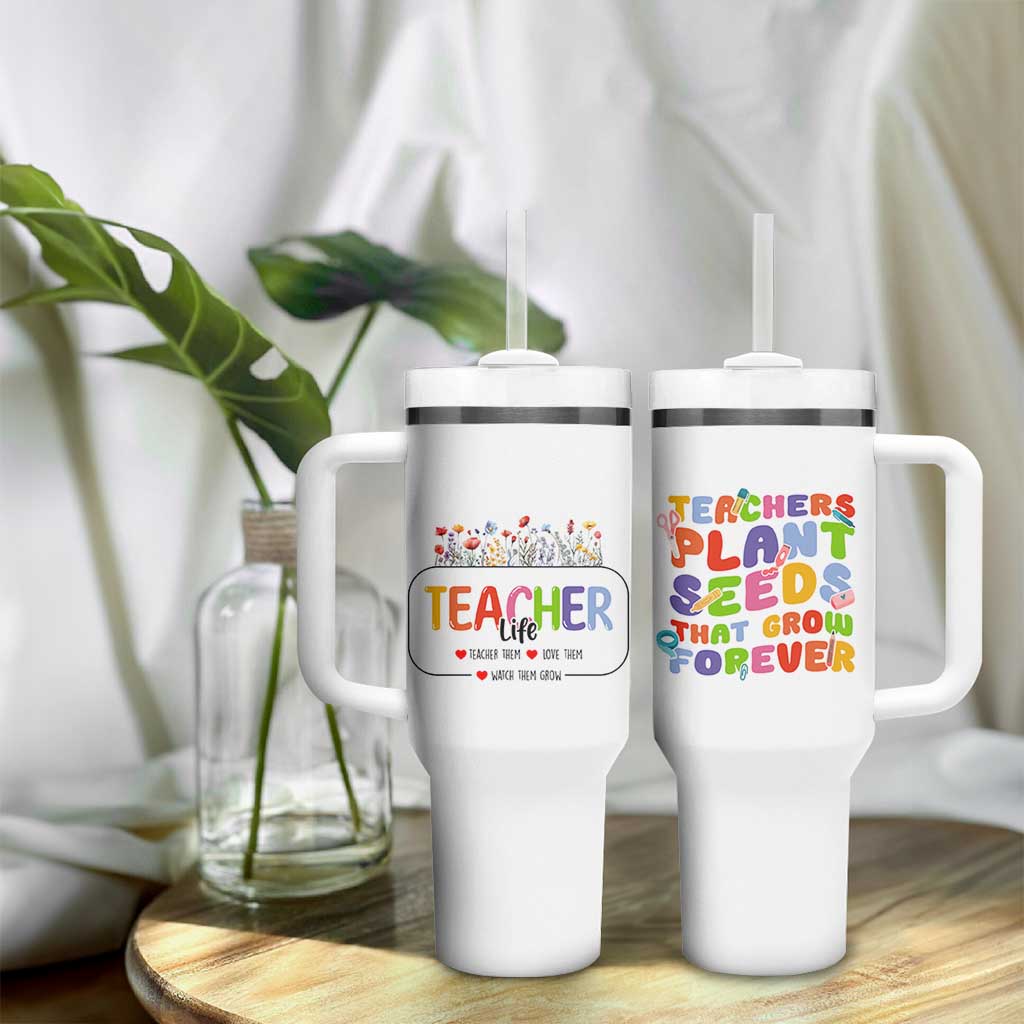 Teacher Life Tumbler With Handle Thank You For Helping Me Grow Best Teacher Appreciation Gifts