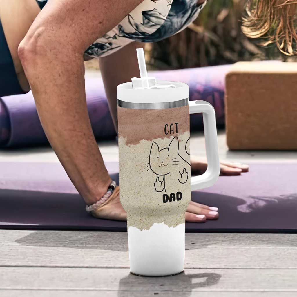 Funny Cat Dad Tumbler With Handle Father's Day Cat Lover Gag Gift