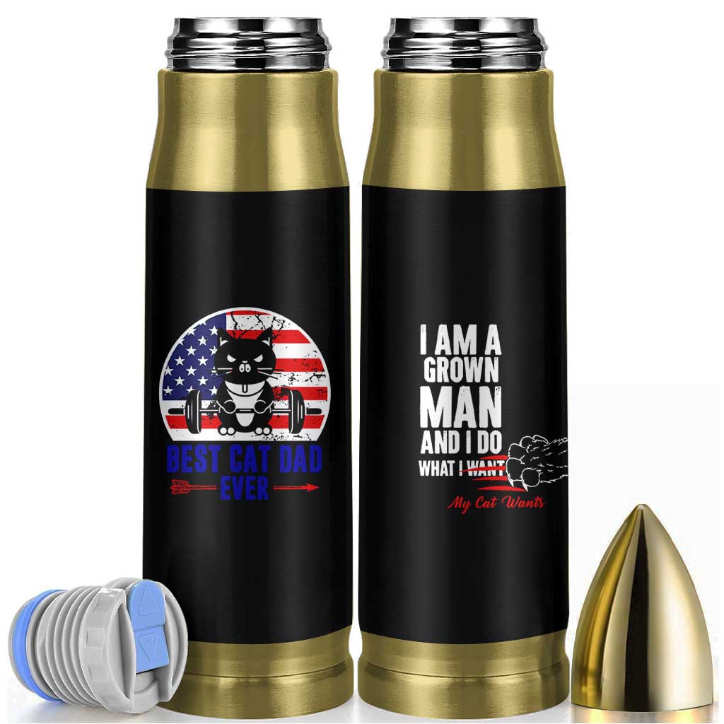 Best Cat Dad Ever Bullet Tumbler Funny Father's Day Cat Lover Gag Gift American Flag