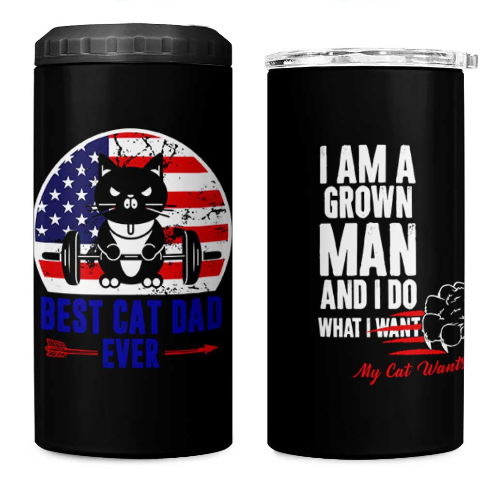 Best Cat Dad Ever 4 in 1 Can Cooler Tumbler Funny Father's Day Cat Lover Gag Gift American Flag
