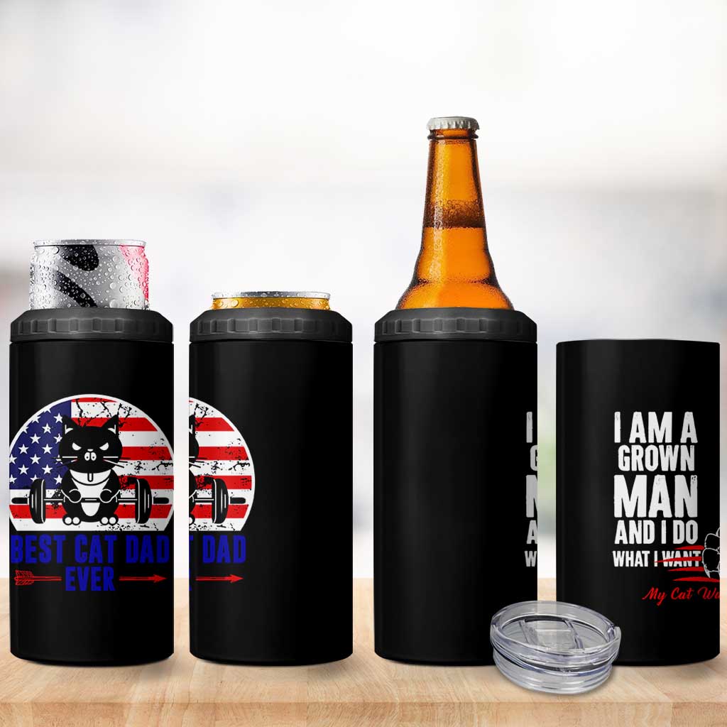 Best Cat Dad Ever 4 in 1 Can Cooler Tumbler Funny Father's Day Cat Lover Gag Gift American Flag