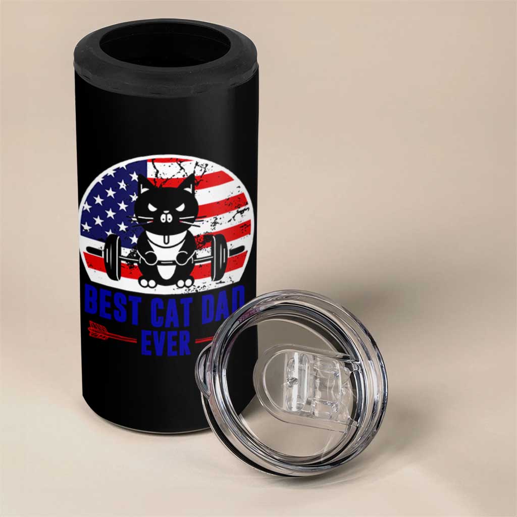 Best Cat Dad Ever 4 in 1 Can Cooler Tumbler Funny Father's Day Cat Lover Gag Gift American Flag