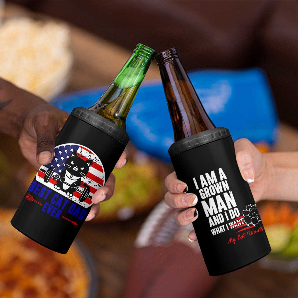 Best Cat Dad Ever 4 in 1 Can Cooler Tumbler Funny Father's Day Cat Lover Gag Gift American Flag
