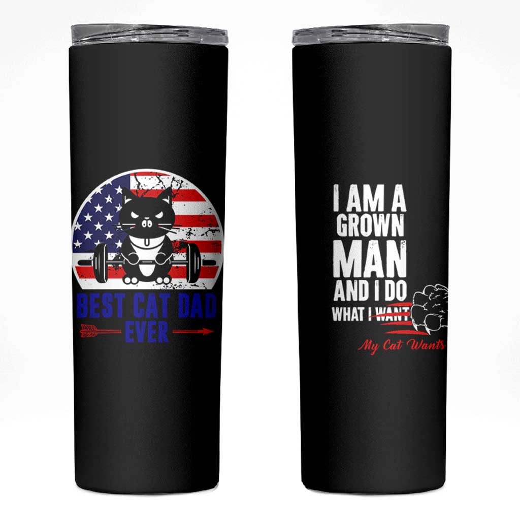 Best Cat Dad Ever Skinny Tumbler Funny Father's Day Cat Lover Gag Gift American Flag