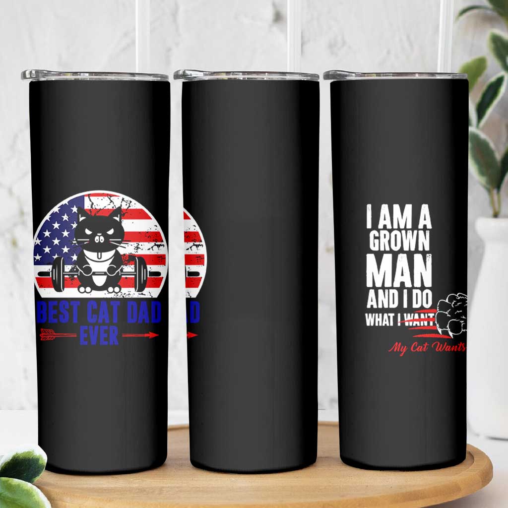 Best Cat Dad Ever Skinny Tumbler Funny Father's Day Cat Lover Gag Gift American Flag