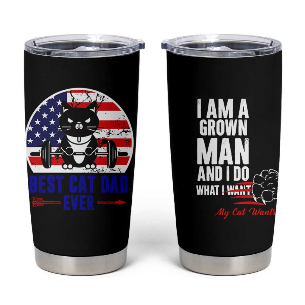 Best Cat Dad Ever Tumbler Cup Funny Father's Day Cat Lover Gag Gift American Flag