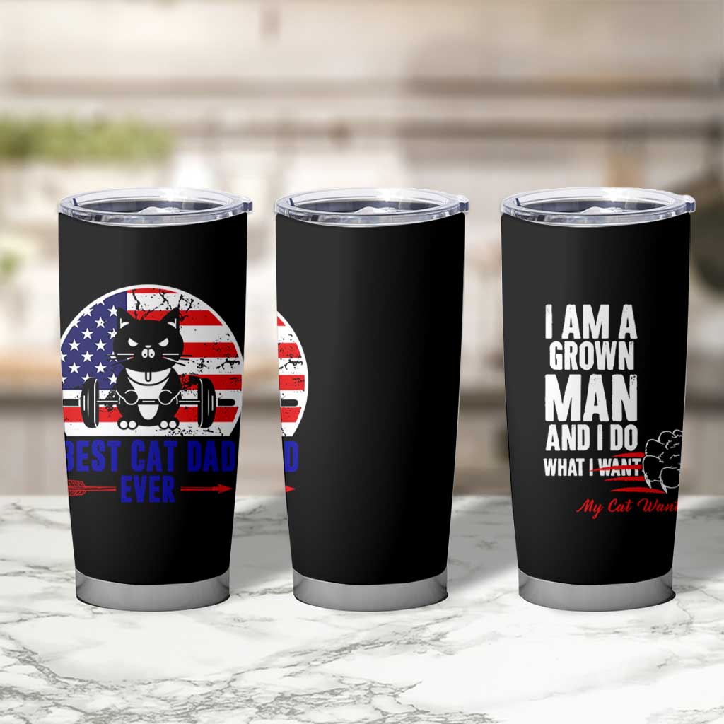 Best Cat Dad Ever Tumbler Cup Funny Father's Day Cat Lover Gag Gift American Flag