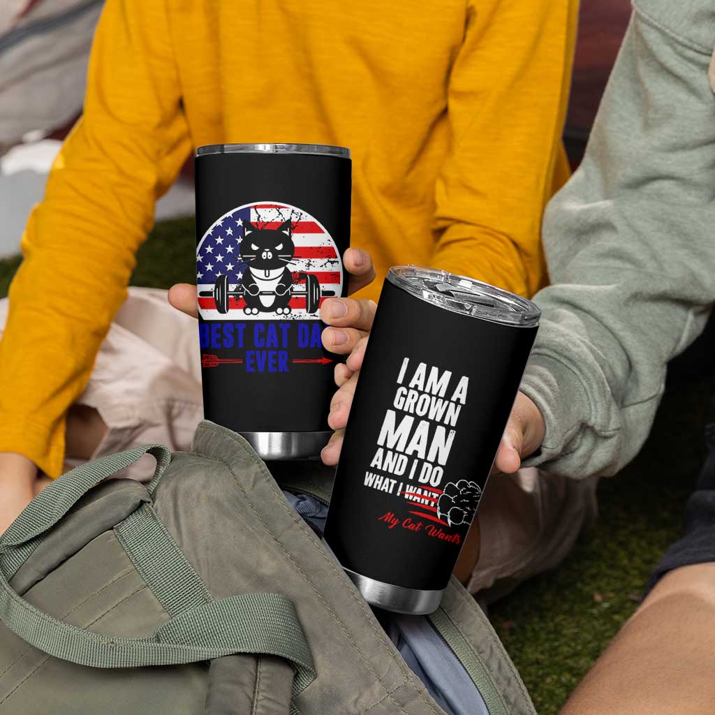 Best Cat Dad Ever Tumbler Cup Funny Father's Day Cat Lover Gag Gift American Flag