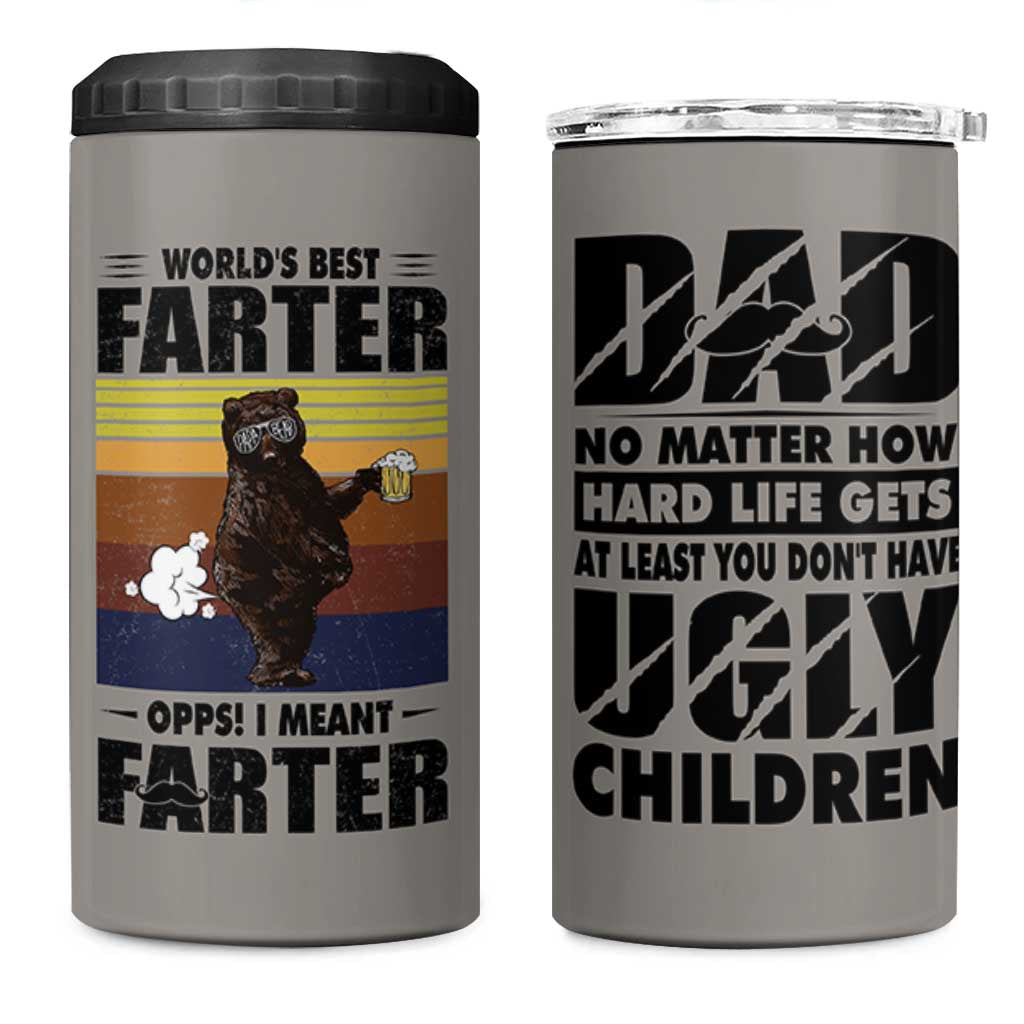 Funny Father's Day Gift For Dad 4 in 1 Can Cooler Tumbler Papa Bear World's Best Farter I Mean Father