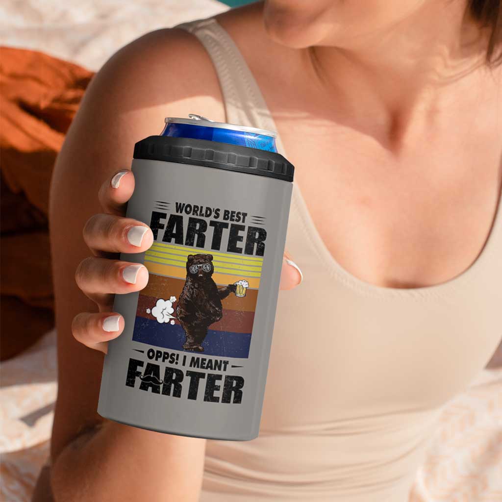 Funny Father's Day Gift For Dad 4 in 1 Can Cooler Tumbler Papa Bear World's Best Farter I Mean Father