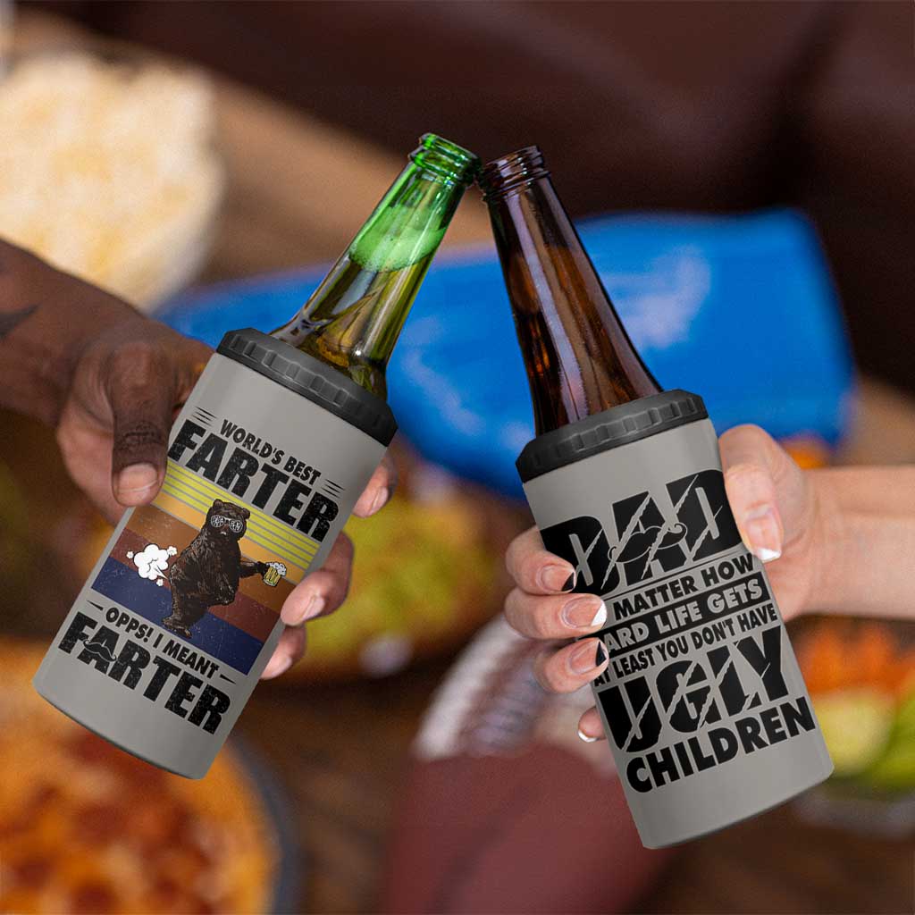 Funny Father's Day Gift For Dad 4 in 1 Can Cooler Tumbler Papa Bear World's Best Farter I Mean Father