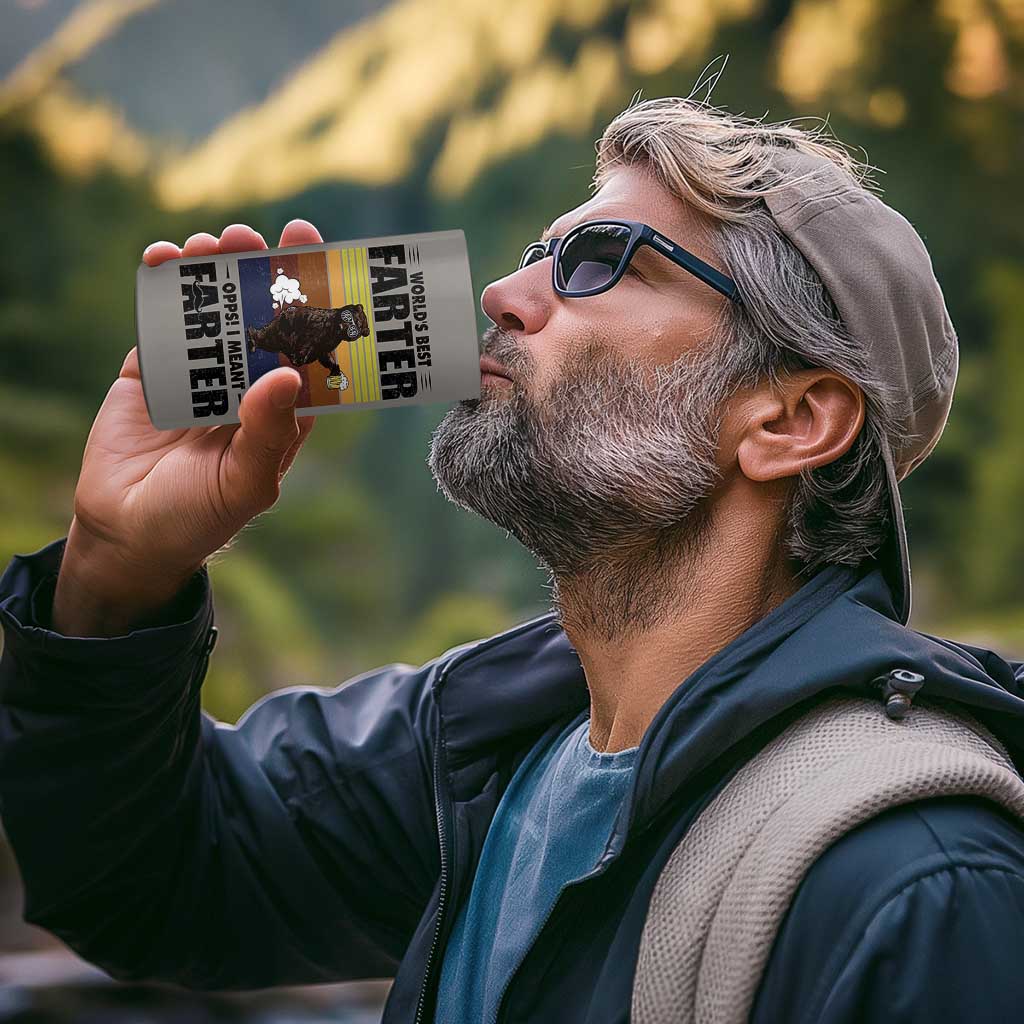 Funny Father's Day Gift For Dad 4 in 1 Can Cooler Tumbler Papa Bear World's Best Farter I Mean Father