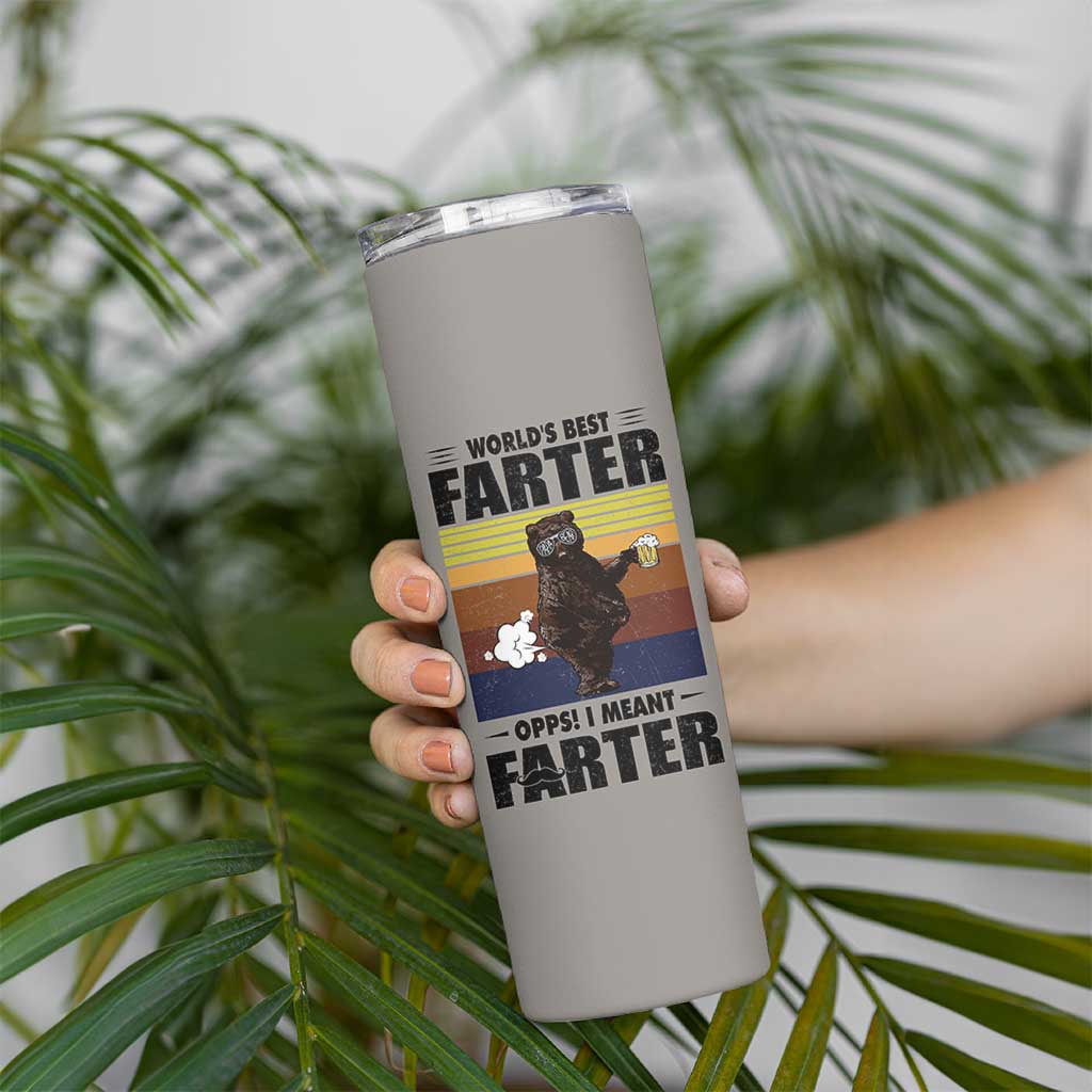 Funny Father's Day Gift For Dad Skinny Tumbler Papa Bear World's Best Farter I Mean Father