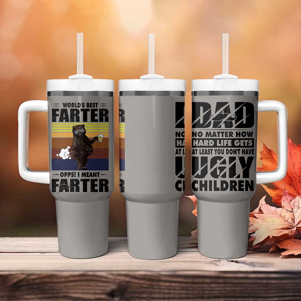 Funny Father's Day Gift For Dad Tumbler With Handle Papa Bear World's Best Farter I Mean Father