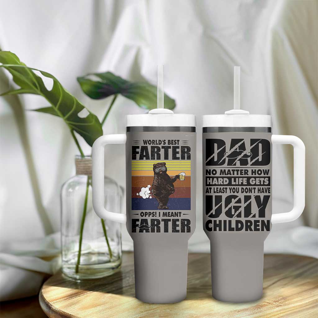 Funny Father's Day Gift For Dad Tumbler With Handle Papa Bear World's Best Farter I Mean Father
