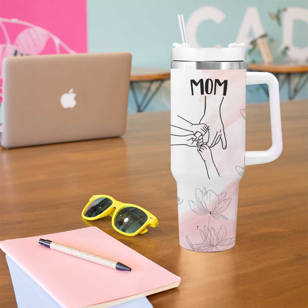 Gift for Mom of 3 Childrens Tumbler With Handle Mama Holding Hands Mothers Day Gift - Wonder Print Shop