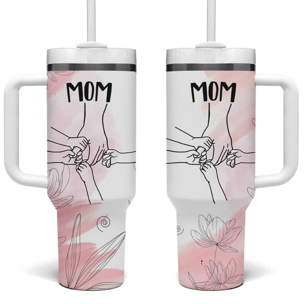 Gift for Mom of 4 Childrens Tumbler With Handle Mama Holding Hands Mothers Day Gift - Wonder Print Shop