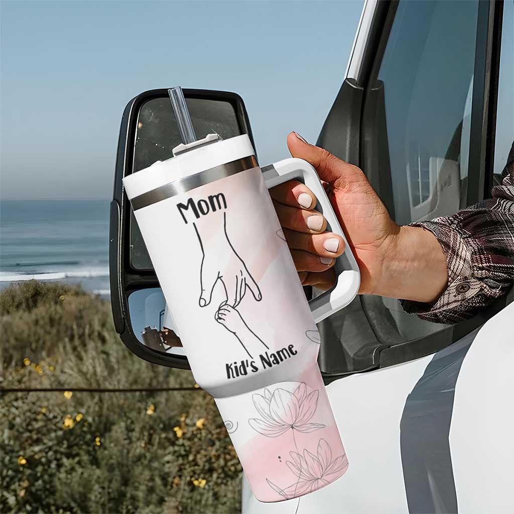 Personalized Mom Gifts Tumbler With Handle Mama Holding Hands Custom Kid Names Mothers Day Gift