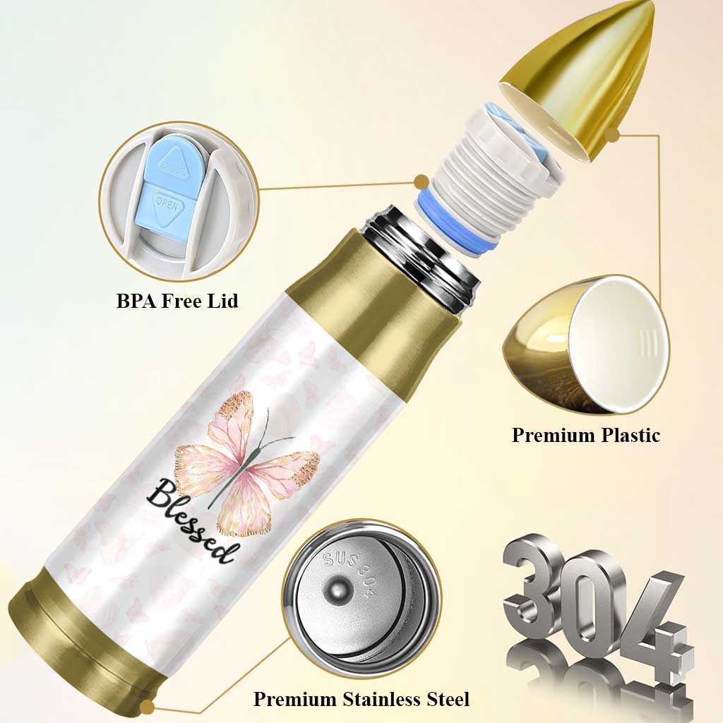 Christian Gifts for Women Faith Bullet Tumbler Blessed Inspirational Religious Bible Gift for Her Pink Butterfly - Wonder Print Shop