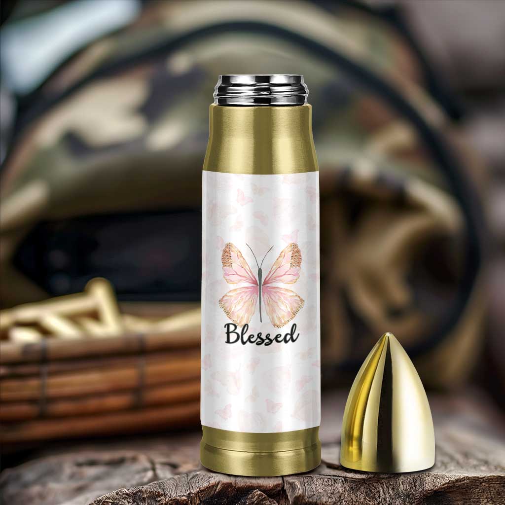 Christian Gifts for Women Faith Bullet Tumbler Blessed Inspirational Religious Bible Gift for Her Pink Butterfly - Wonder Print Shop