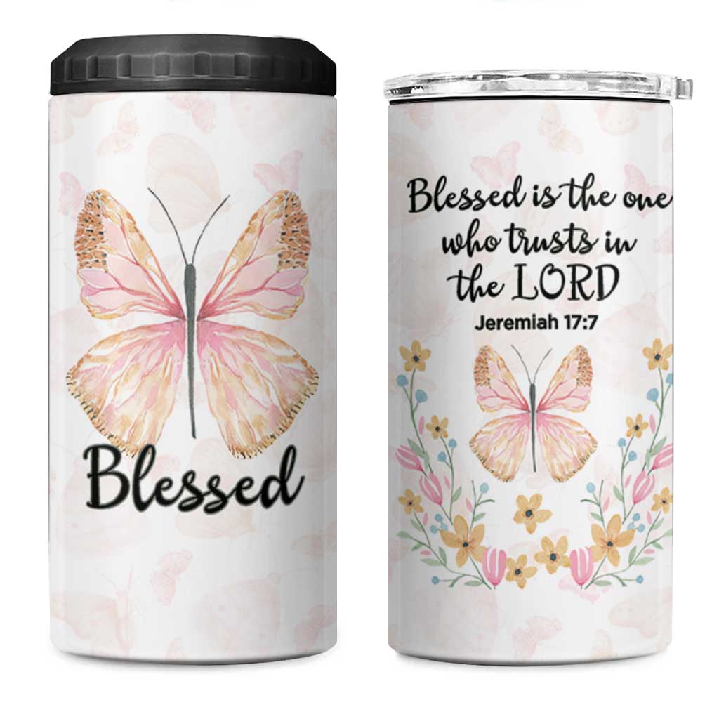 Christian Gifts for Women Faith 4 in 1 Can Cooler Tumbler Blessed Inspirational Religious Bible Gift for Her Pink Butterfly - Wonder Print Shop