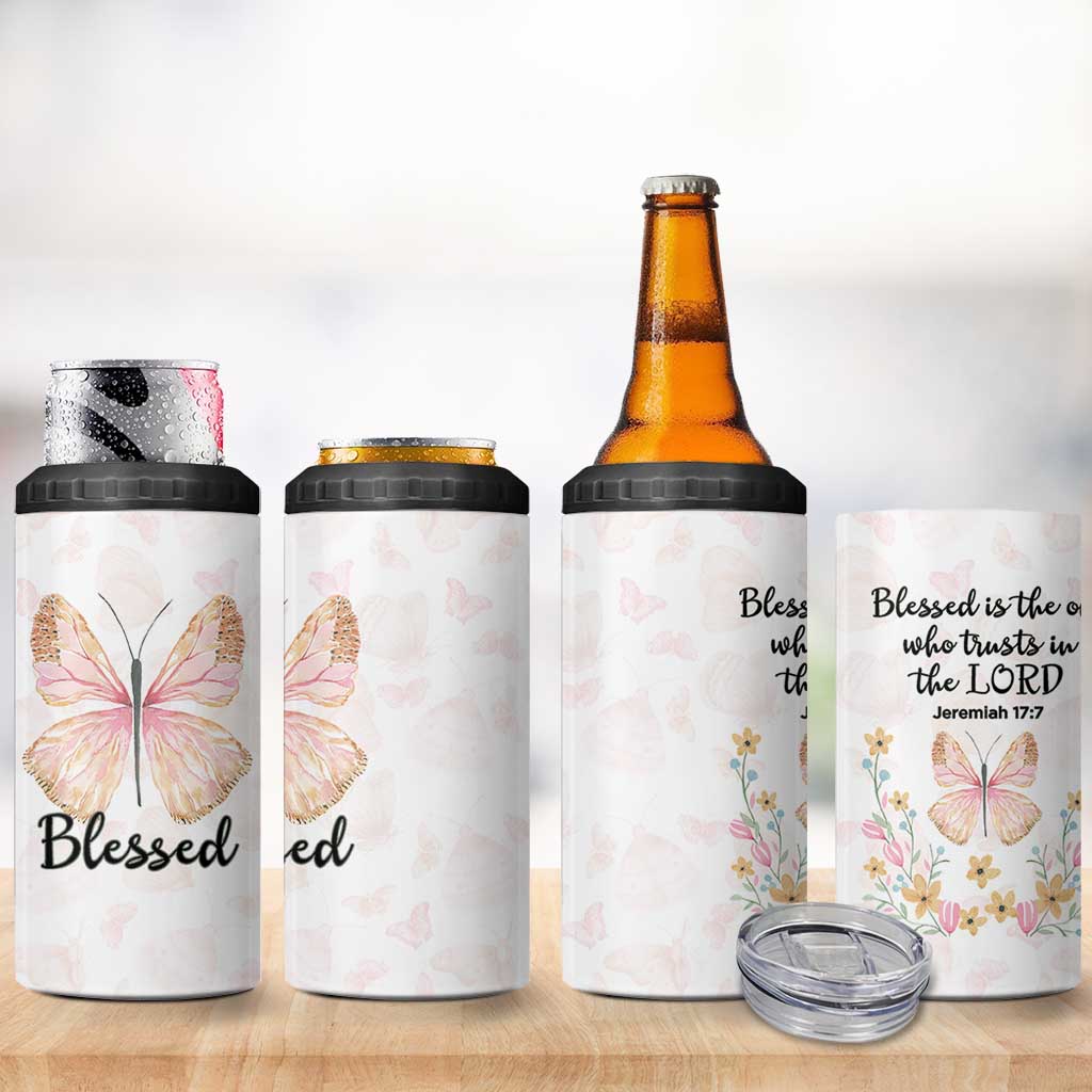 Christian Gifts for Women Faith 4 in 1 Can Cooler Tumbler Blessed Inspirational Religious Bible Gift for Her Pink Butterfly - Wonder Print Shop