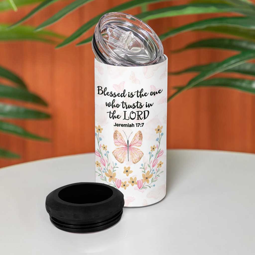 Christian Gifts for Women Faith 4 in 1 Can Cooler Tumbler Blessed Inspirational Religious Bible Gift for Her Pink Butterfly - Wonder Print Shop