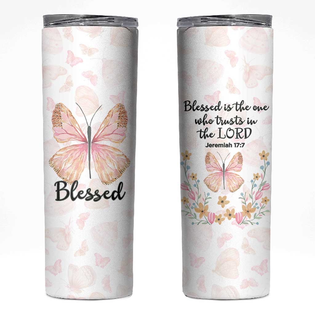 Christian Gifts for Women Faith Skinny Tumbler Blessed Inspirational Religious Bible Gift for Her Pink Butterfly - Wonder Print Shop