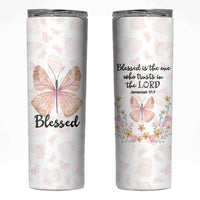 Christian Gifts for Women Faith Skinny Tumbler Blessed Inspirational Religious Bible Gift for Her Pink Butterfly - Wonder Print Shop