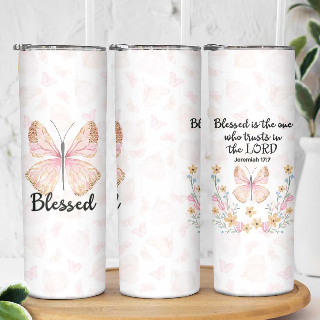 Christian Gifts for Women Faith Skinny Tumbler Blessed Inspirational Religious Bible Gift for Her Pink Butterfly - Wonder Print Shop