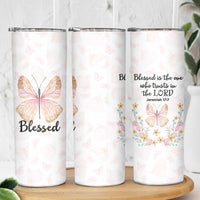 Christian Gifts for Women Faith Skinny Tumbler Blessed Inspirational Religious Bible Gift for Her Pink Butterfly - Wonder Print Shop