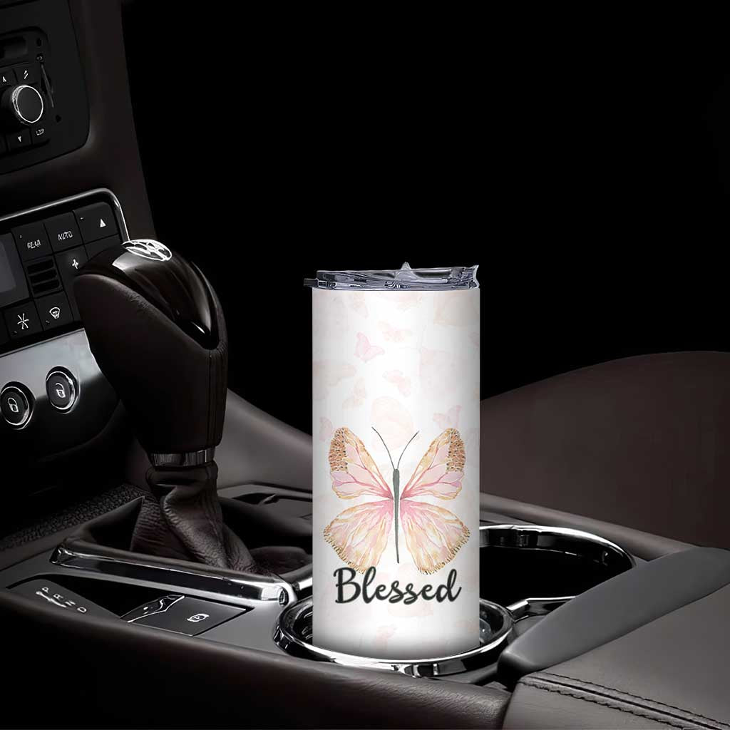 Christian Gifts for Women Faith Skinny Tumbler Blessed Inspirational Religious Bible Gift for Her Pink Butterfly - Wonder Print Shop