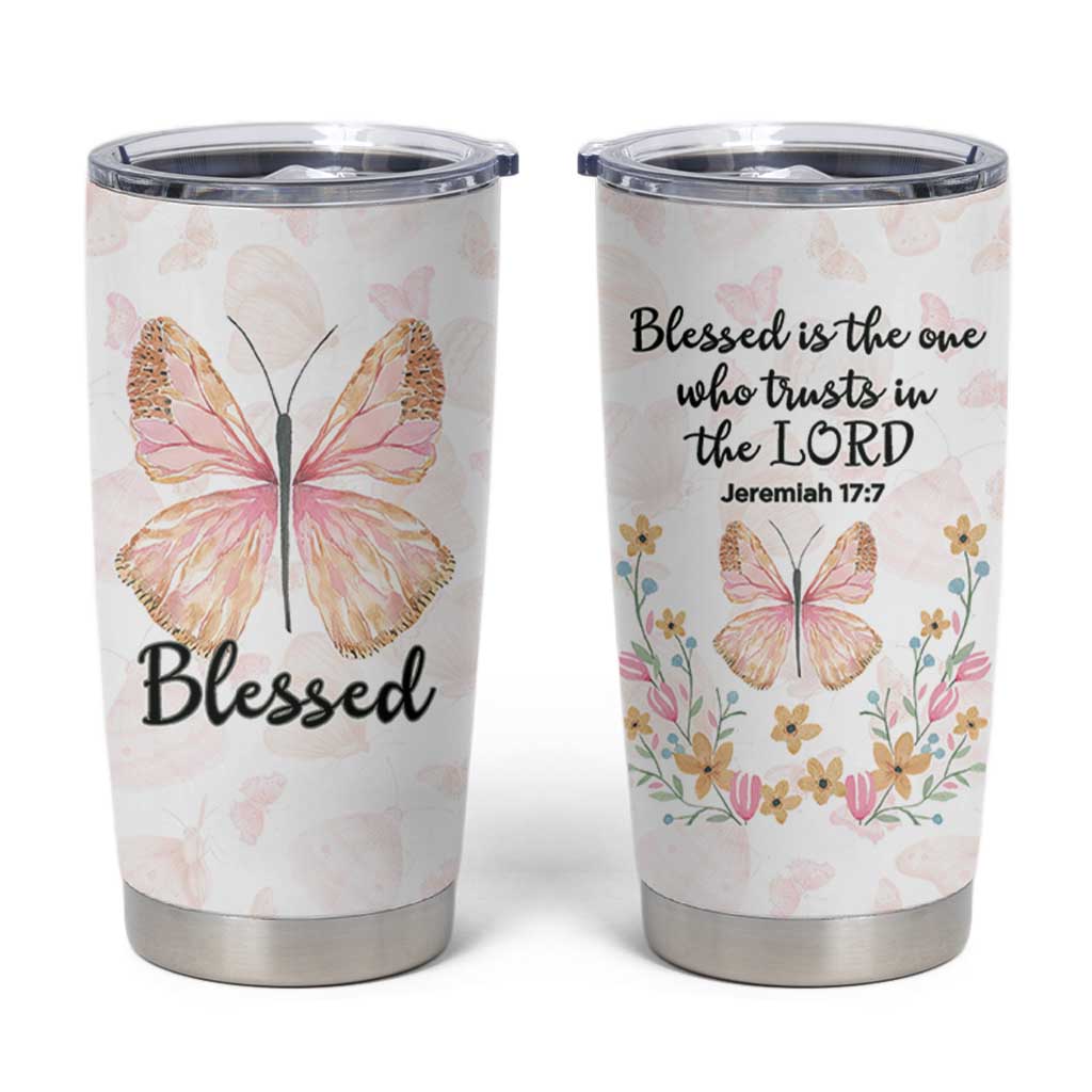 Christian Gifts for Women Faith Tumbler Cup Blessed Inspirational Religious Bible Gift for Her Pink Butterfly - Wonder Print Shop