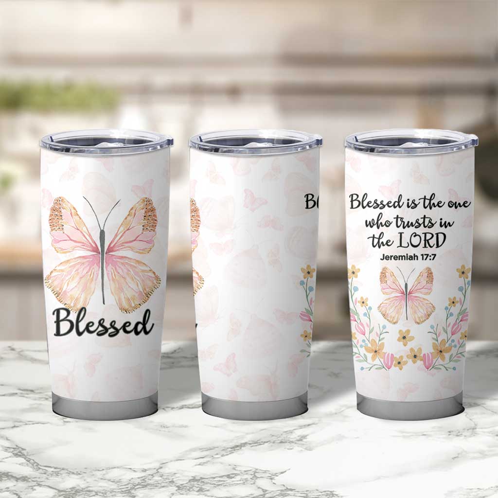 Christian Gifts for Women Faith Tumbler Cup Blessed Inspirational Religious Bible Gift for Her Pink Butterfly - Wonder Print Shop