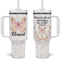 Christian Gifts for Women Faith Tumbler With Handle Blessed Inspirational Religious Bible Gift for Her Pink Butterfly - Wonder Print Shop