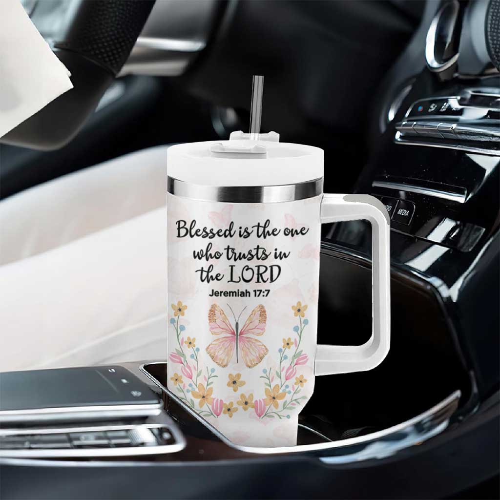 Christian Gifts for Women Faith Tumbler With Handle Blessed Inspirational Religious Bible Gift for Her Pink Butterfly - Wonder Print Shop