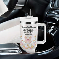 Christian Gifts for Women Faith Tumbler With Handle Blessed Inspirational Religious Bible Gift for Her Pink Butterfly - Wonder Print Shop