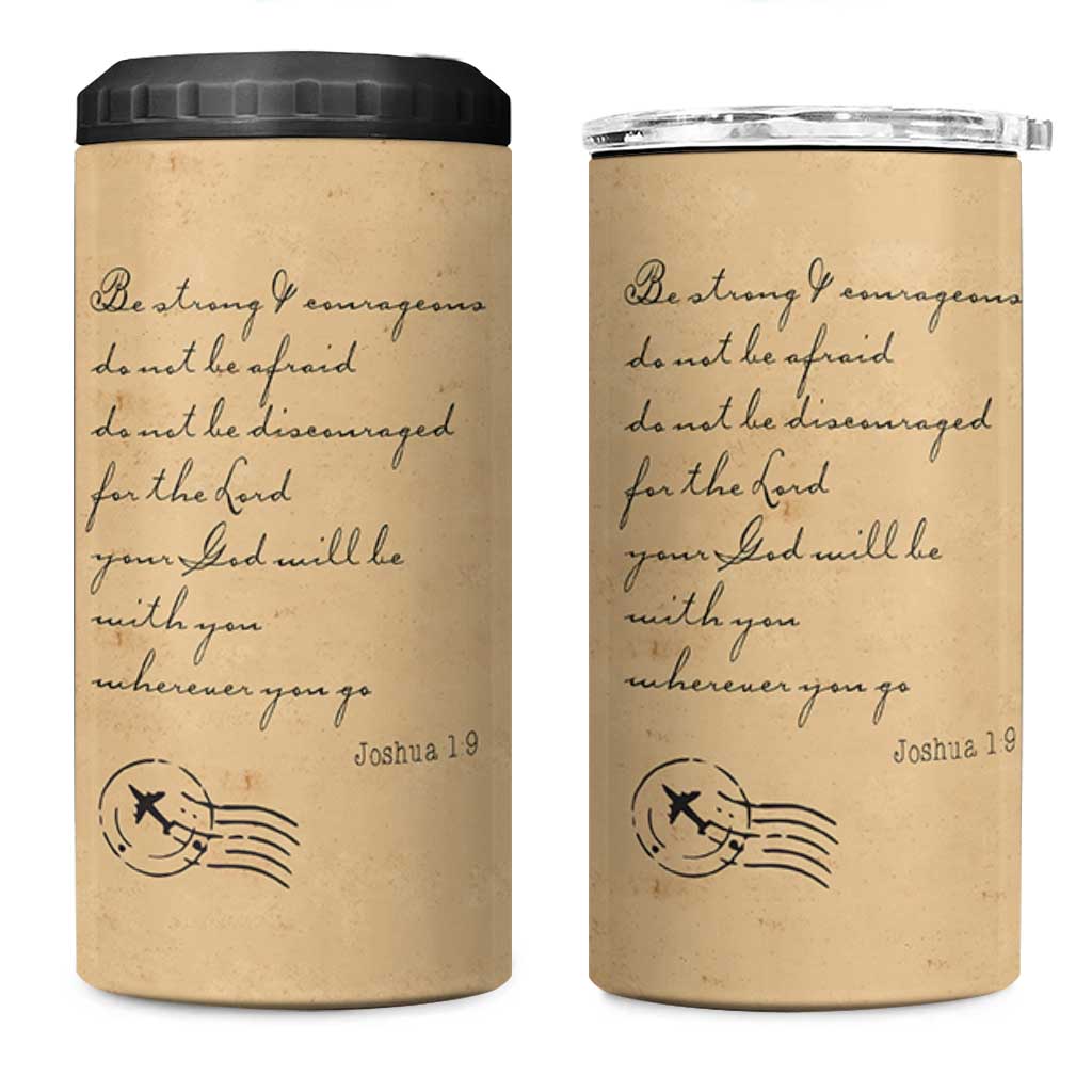 Vintage Christian 4 in 1 Can Cooler Tumbler Be Strong and Courageous Joshua 1:9 Bible Verse - Wonder Print Shop
