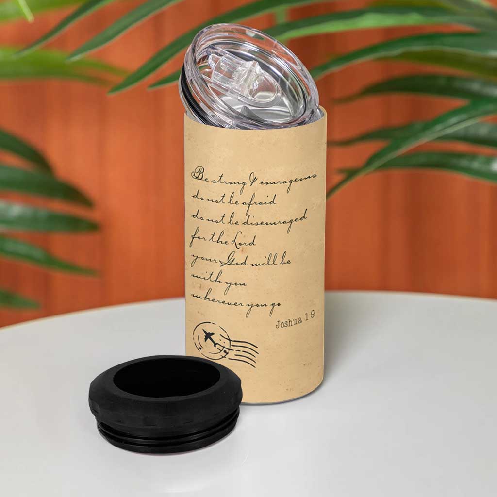 Vintage Christian 4 in 1 Can Cooler Tumbler Be Strong and Courageous Joshua 1:9 Bible Verse - Wonder Print Shop