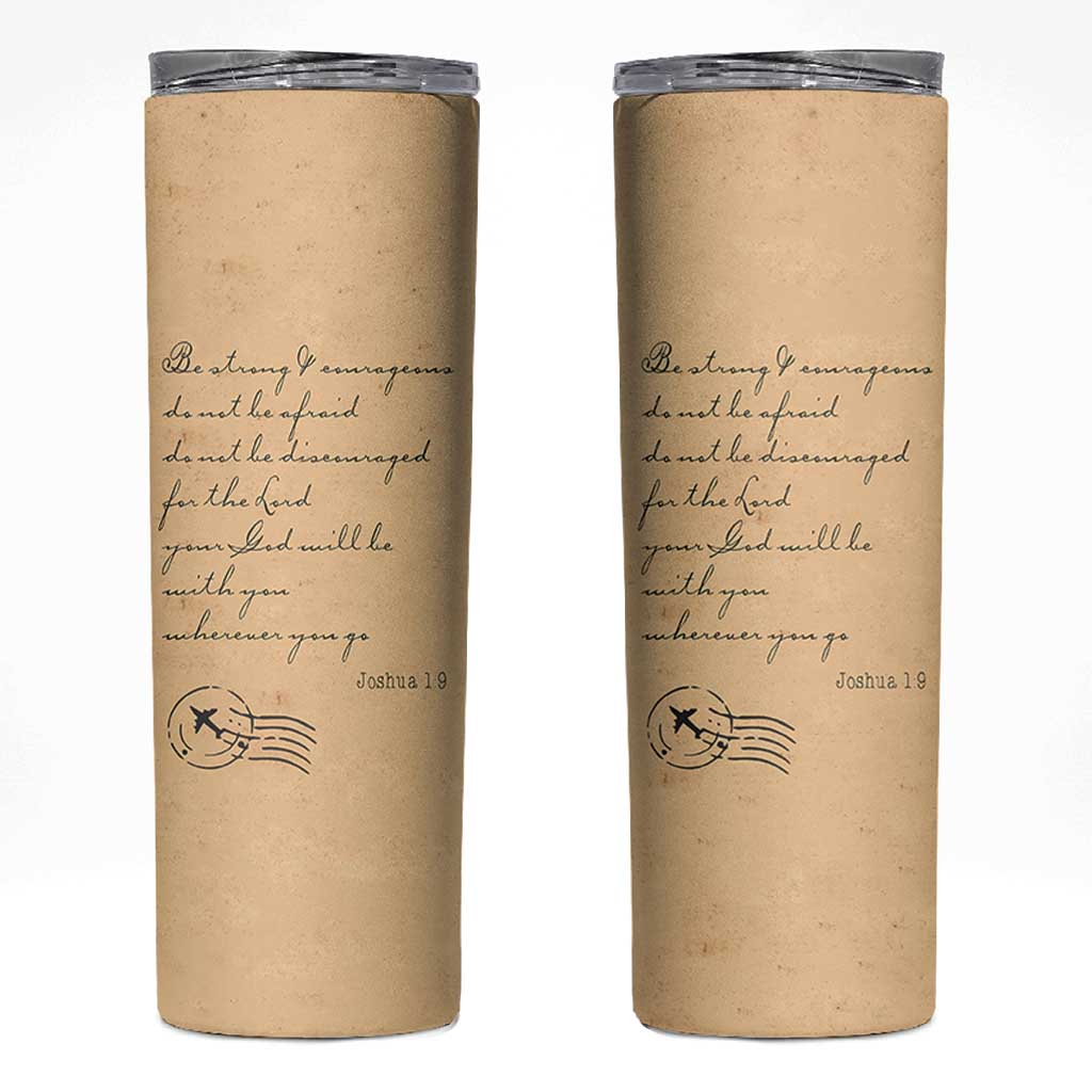 Vintage Christian Skinny Tumbler Be Strong and Courageous Joshua 1:9 Bible Verse - Wonder Print Shop