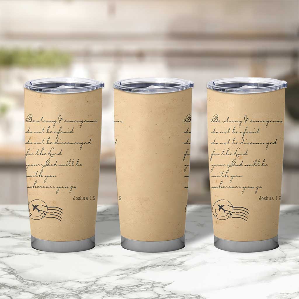 Vintage Christian Tumbler Cup Be Strong and Courageous Joshua 1:9 Bible Verse - Wonder Print Shop